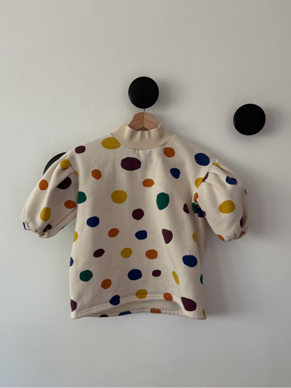 Kids Cream Polka Dot Puff Sleeve Sweatshirt Dress